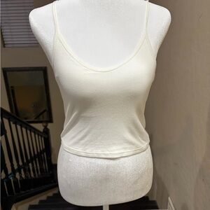 Women's Cream Ribbed Scoop Neck Cami Tank Top. Built in bra